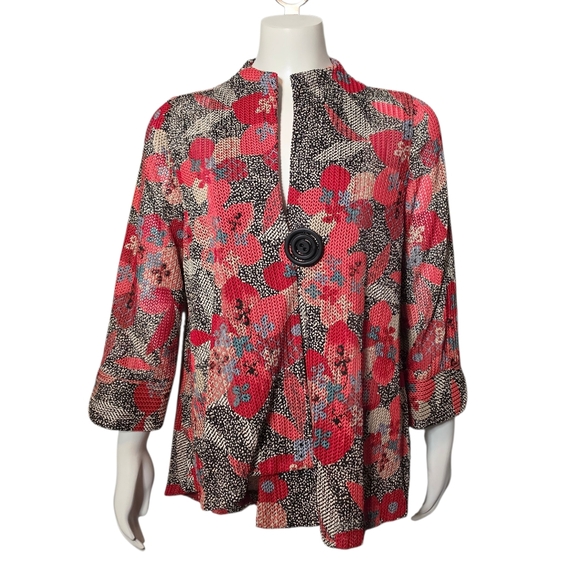 IC By Connie K Jackets & Blazers - IC By Connie K Collection Jacket Red Floral Knitted Jacquard Kimono sz S